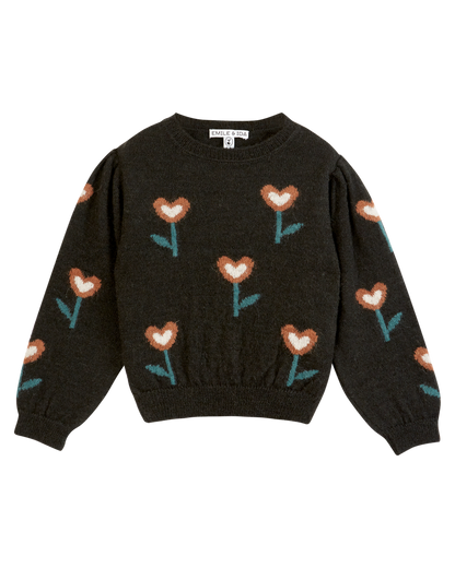 Pull fille tulipe bitume