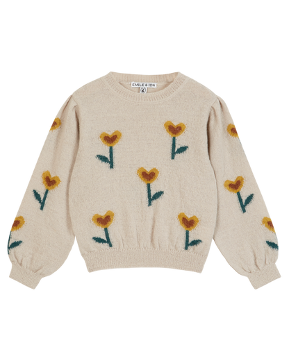 Pull fille tulipe grège