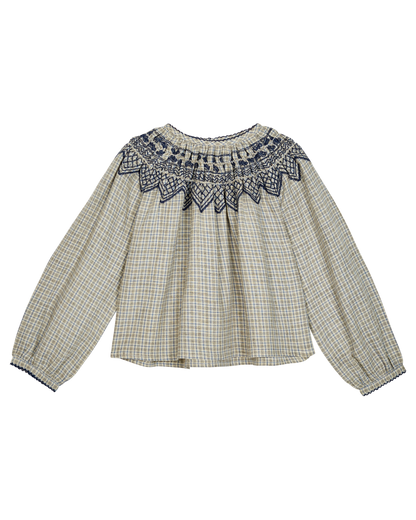 Blouse col brodé Caroline marine
