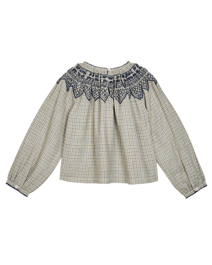 Blouse col brodé Caroline marine