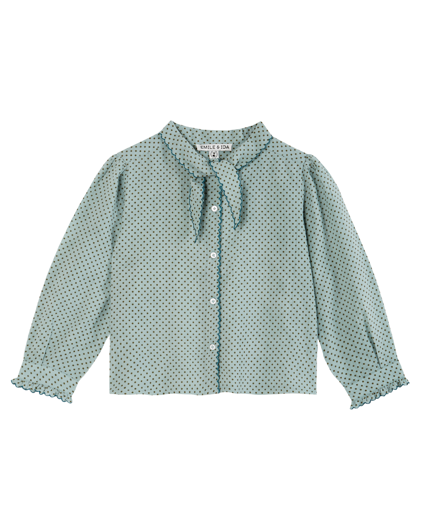 Blouse col noué à pois céladon