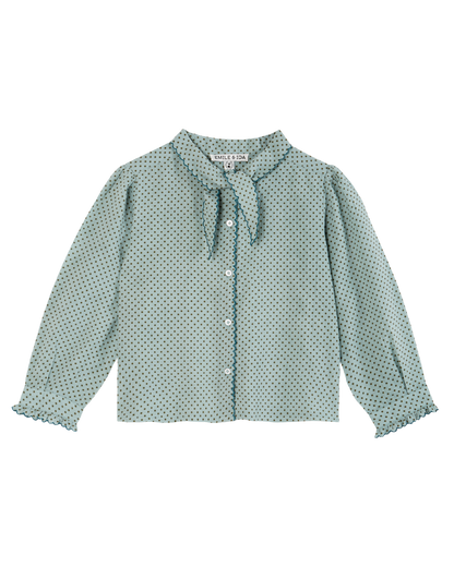 Blouse col noué à pois céladon