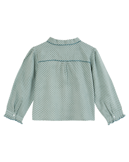 Blouse col noué à pois céladon