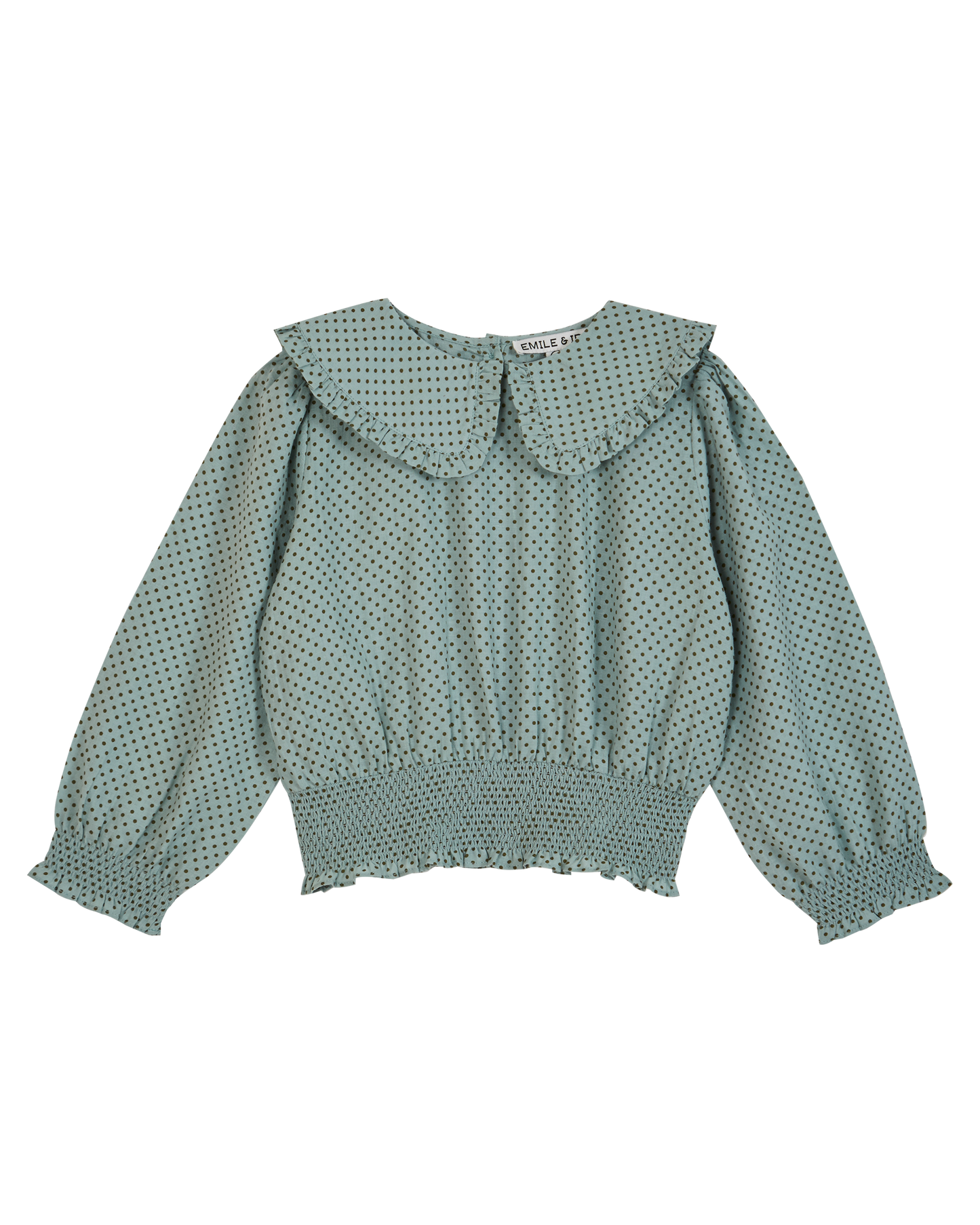 Blouse grand col à pois céladon