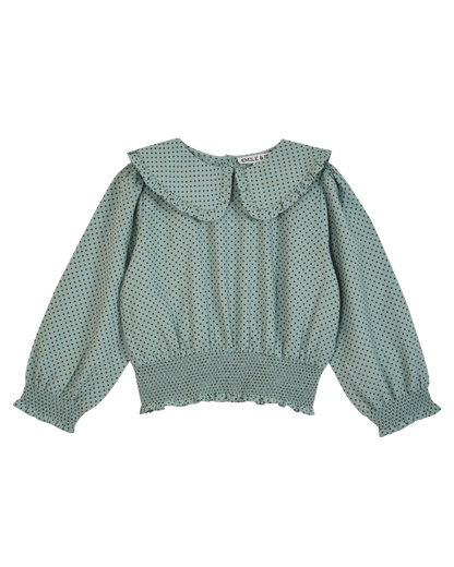 Blouse grand col à pois céladon