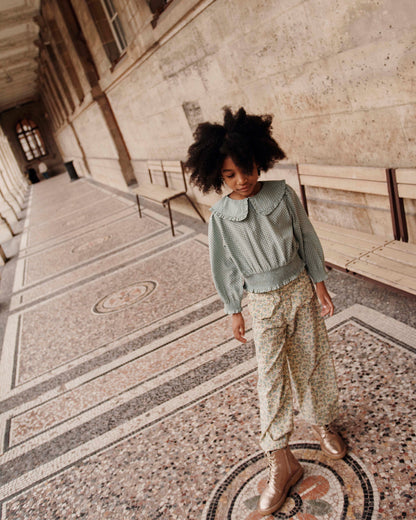 Blouse grand col à pois céladon