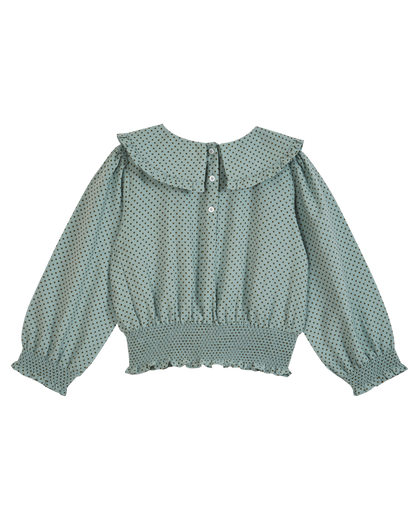 Blouse grand col à pois céladon