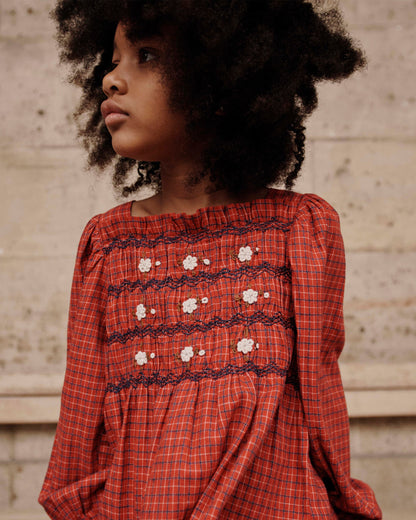 Blouse broderie écossais rouge
