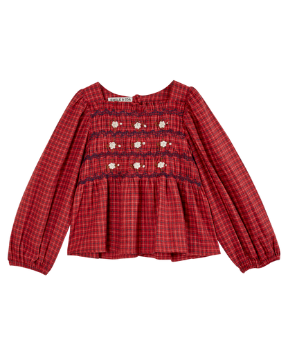 Blouse broderie écossais rouge