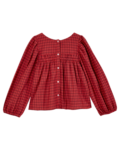 Blouse broderie écossais rouge