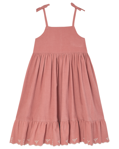 Robe à bretelles velours flamingo
