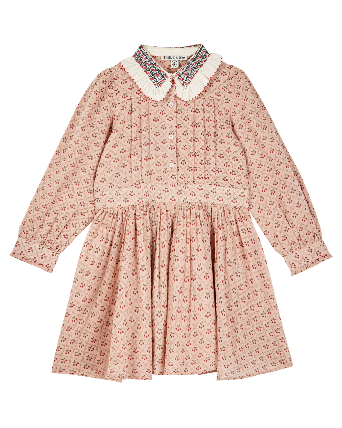 Robe col brodé cherry rose