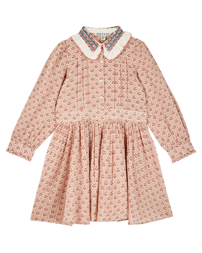 Robe col brodé cherry rose