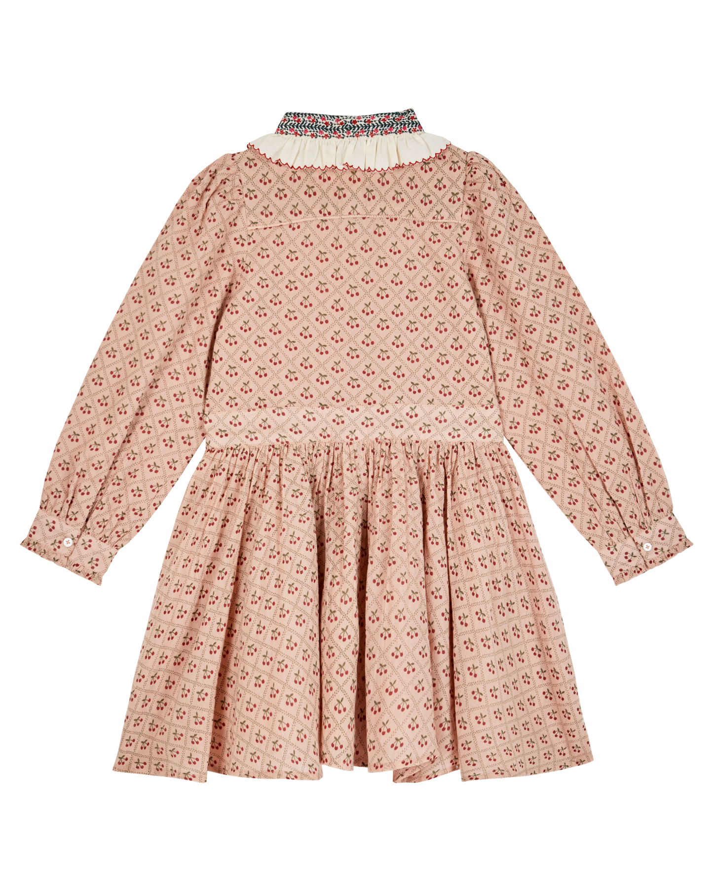 Robe col brodé cherry rose