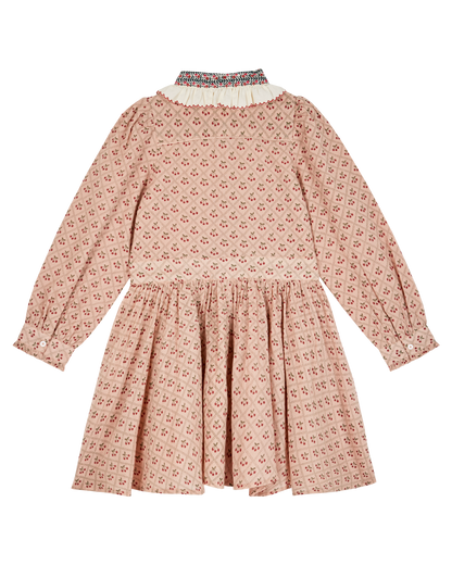 Robe col brodé cherry rose