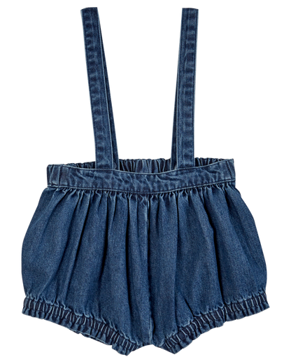 Short à bretelles denim bleu foncé