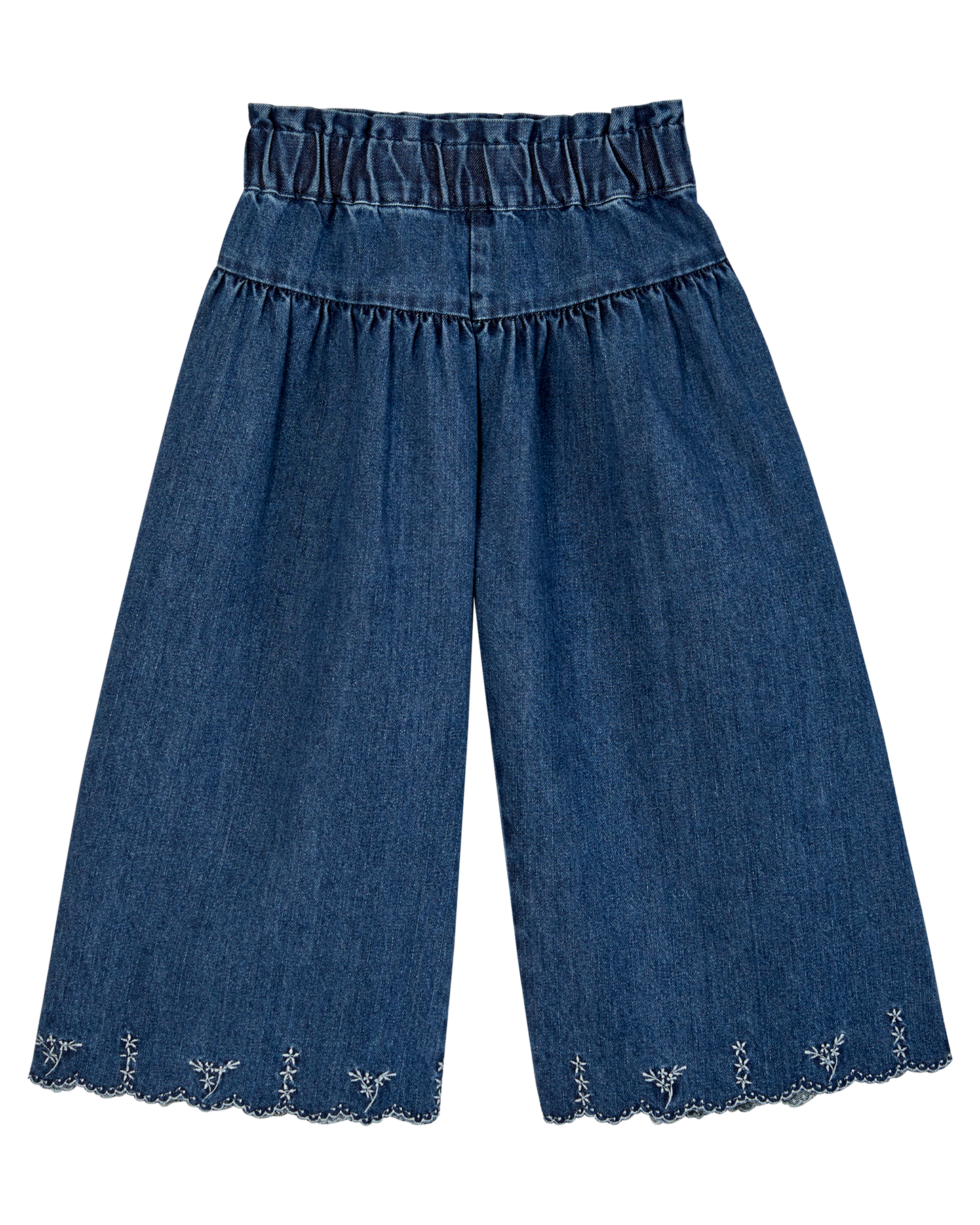 Pantalon large brodé denim bleu