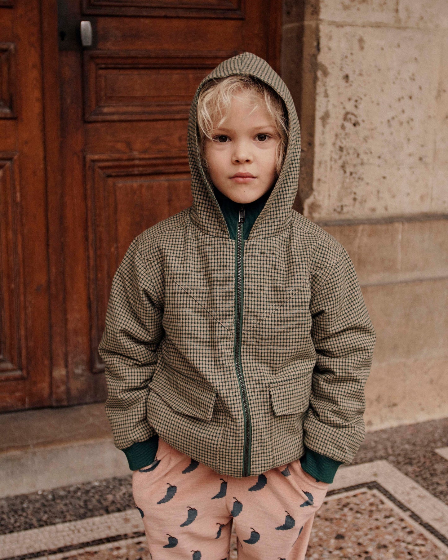 Blouson carreaux doublé Denise vert
