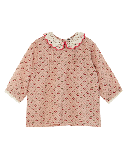 Robe bébé col crochet cherry rose