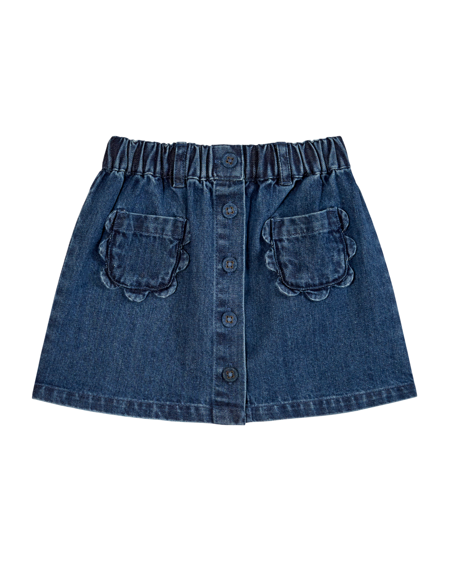 Jupe poches fleurs denim bleu