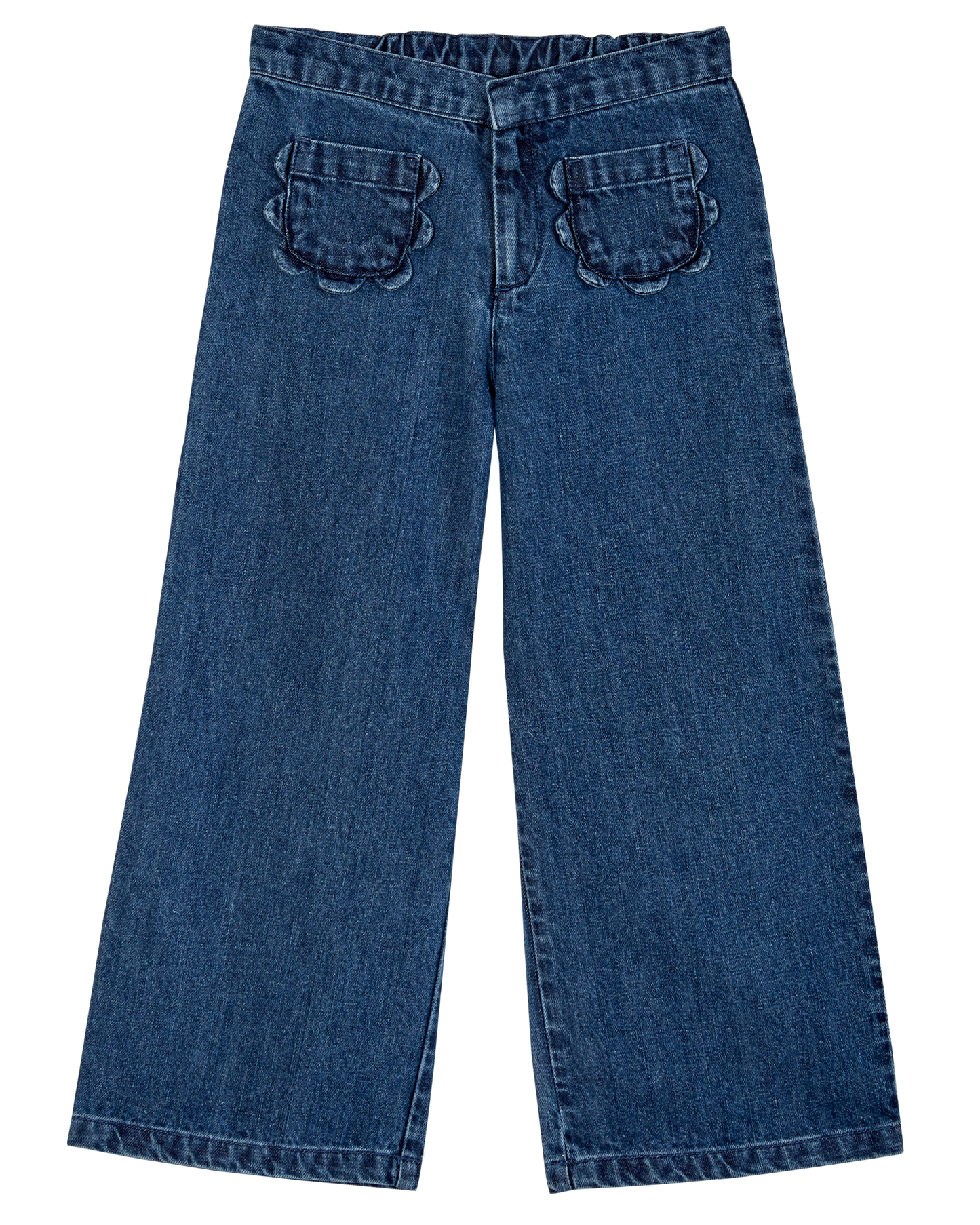 Jean poches fleurs denim bleu