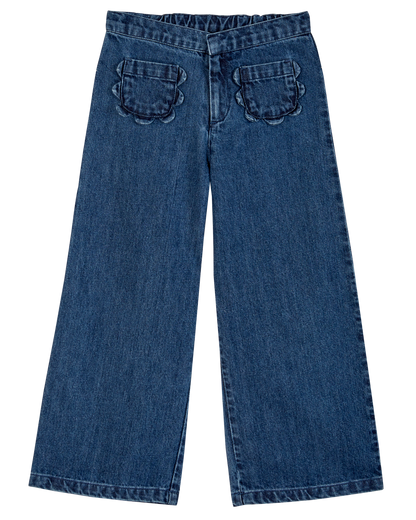 Jean poches fleurs denim bleu