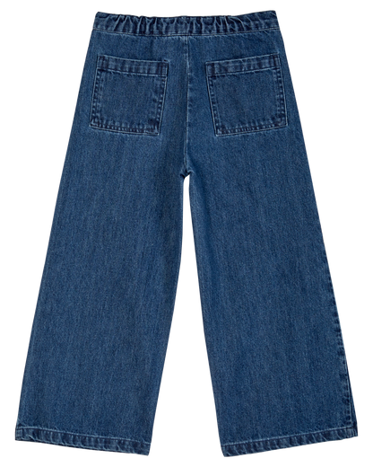 Jean poches fleurs denim bleu