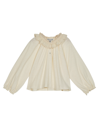 Blouse fille fronces coton bio écru