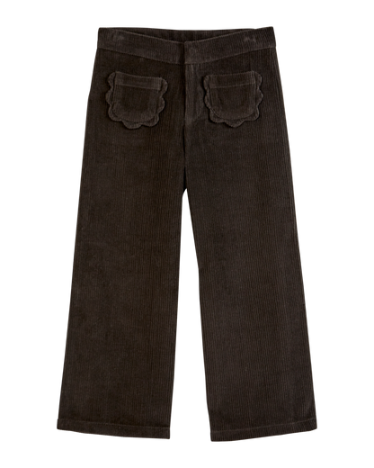 Pantalon poches fleurs velours bitume