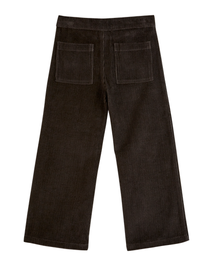 Pantalon poches fleurs velours bitume