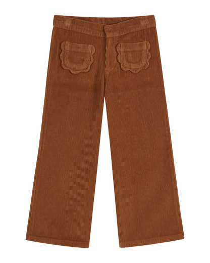 Pantalon poches fleurs velours macadamia