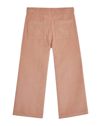 Pantalon poches fleurs velours pivoine