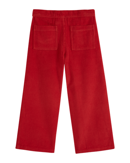 Pantalon poches fleurs velours rouge