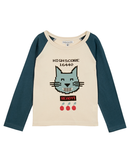 T-shirt bicolore coton bio écru et sapin