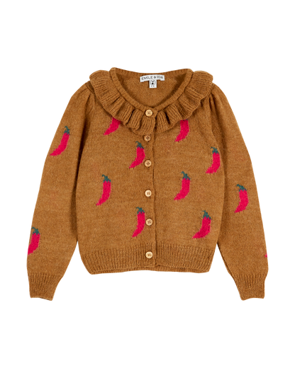 Cardigan fille collerette piment marron