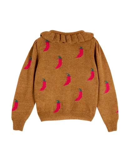 Cardigan fille collerette piment marron