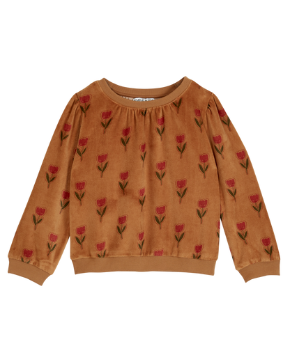 Sweat velours tulipe joyeuse marron