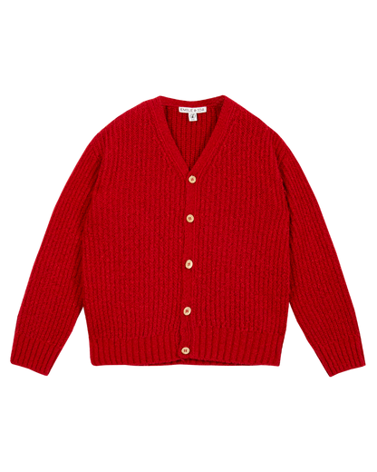 Cardigan enfant laine recyclée rouge