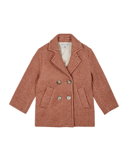 Manteau fille pied de poule rouge