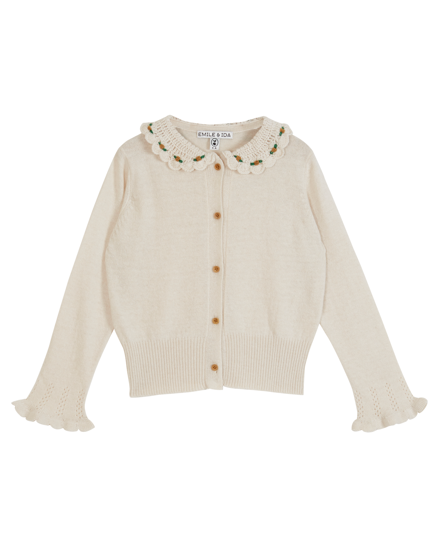 Cardigan col crochet merinos écru