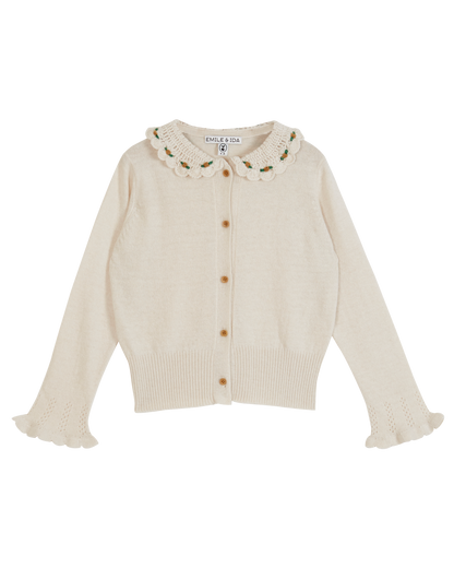 Cardigan col crochet merinos écru
