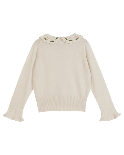 Cardigan col crochet merinos écru