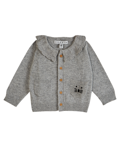 Cardigan cachemire et merinos gris chiné