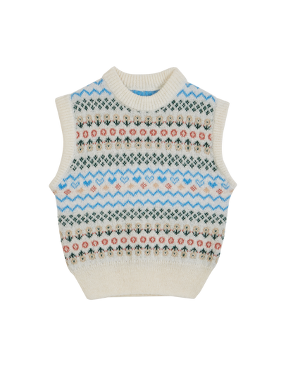 Pull sans manches jacquard écru