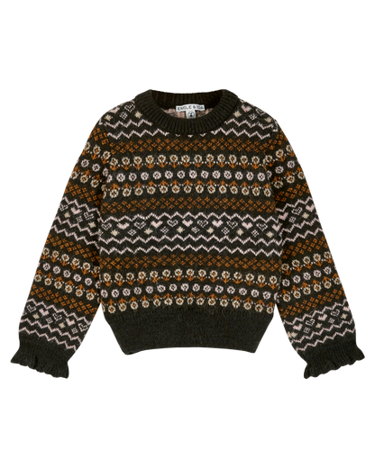 Pull fille jacquard bitume