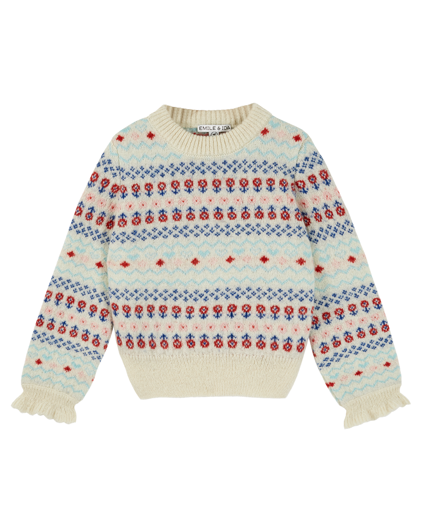 Pull fille jacquard écru et multicolore