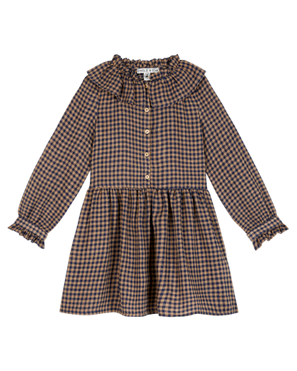 Robe viscose et laine vichy marine