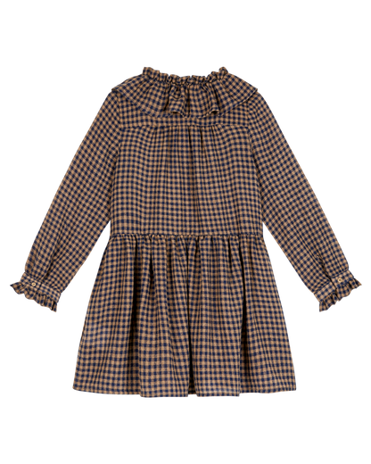 Robe viscose et laine vichy marine