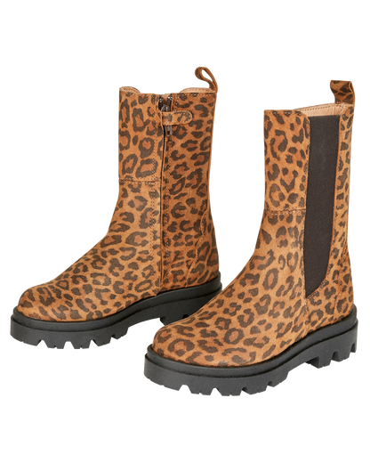 Boots fille cuir léopard brun