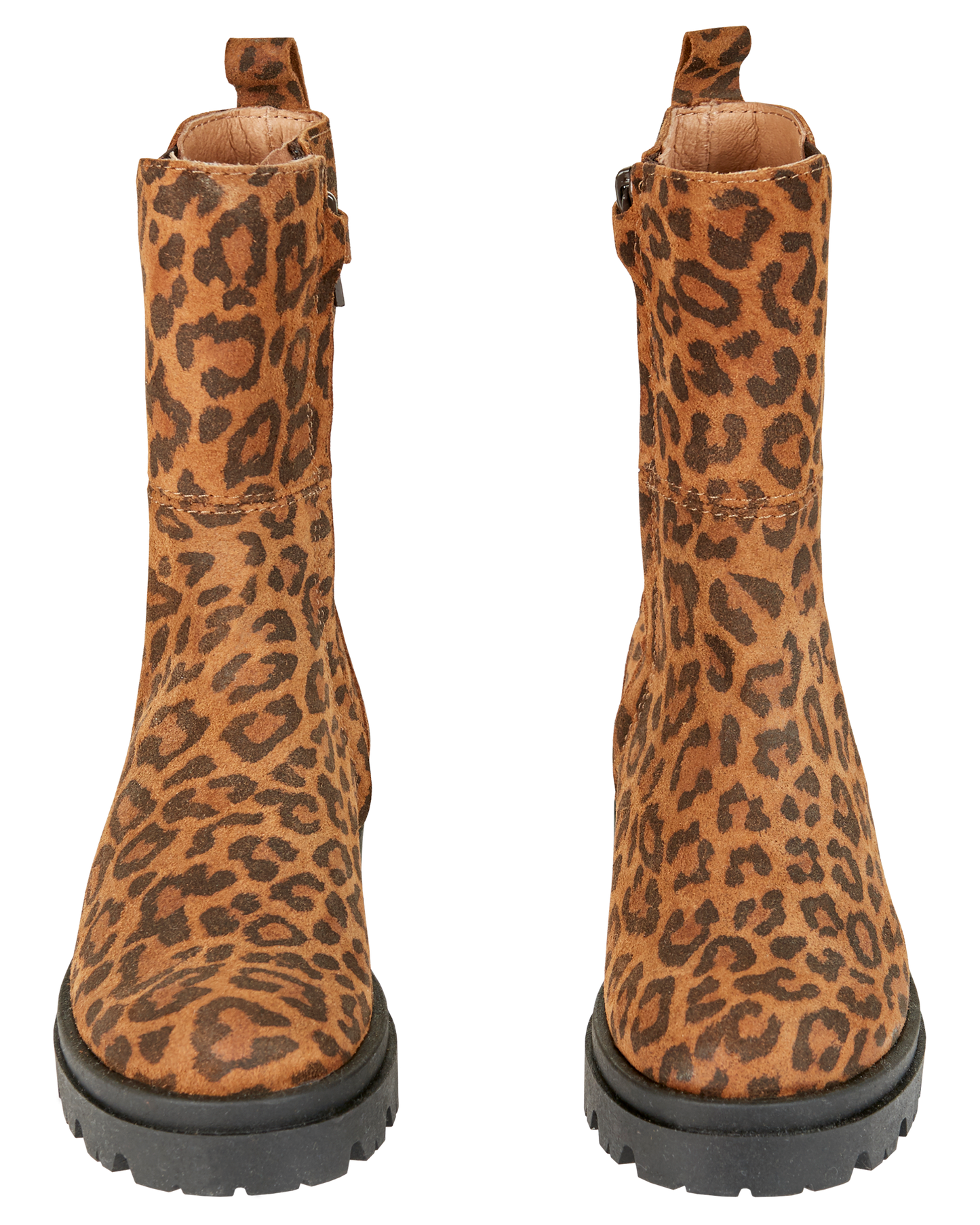 Boots fille cuir léopard brun